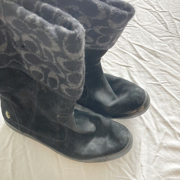 Vintage Coach Women’s Size 8.5 Tatum Black Logo Sock Cuff Boots Leather Wool - Picture 11 of 12